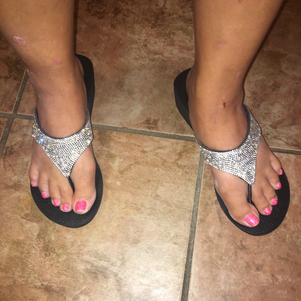 Silver Rhinestone Wedge Sandals - Picture 8 of 8